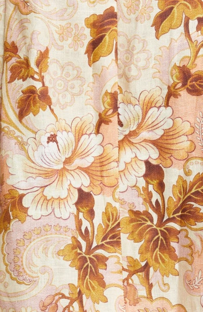 Shop Alemais Phillipa Floral Print Puff Sleeve Linen Minidress In Blush Floral