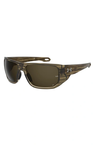 Shop Under Armour Attack 2 63mm Wrap Sunglasses In Wood Brown/ Brown Oleophobic