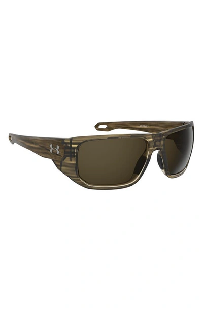 Shop Under Armour Attack 2 63mm Wrap Sunglasses In Wood Brown/ Brown Oleophobic