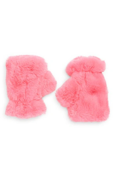 Shop La Fiorentina Faux Fur Fingerless Mittens In Pink