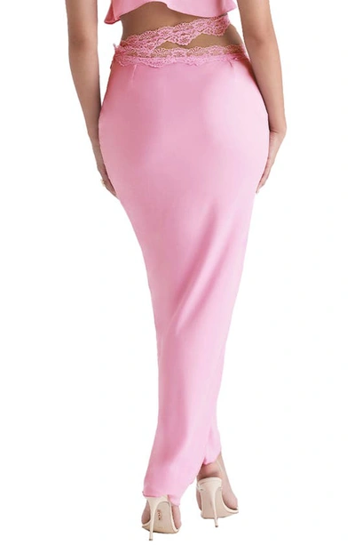 Shop House Of Cb Mathilda Lace Trim Satin Maxi Skirt In Pink
