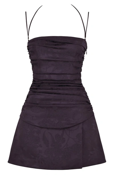 House Of Cb Melia Floral Jacquard Stretch Satin Minidress In Nightshade