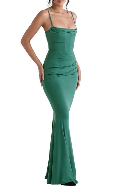 Shop House Of Cb Milena Jersey Corset Maxi Dress In Forest
