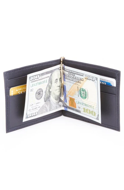 Shop Royce New York Personalized Rfid Leather Money Clip Card Case In Navy Blue- Silver Foil