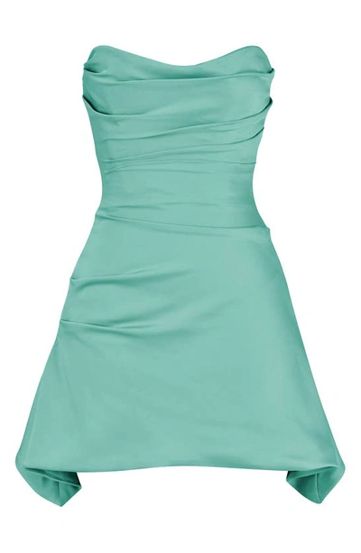 Shop House Of Cb Jasmine Strapless Satin Corset Dress In Jade