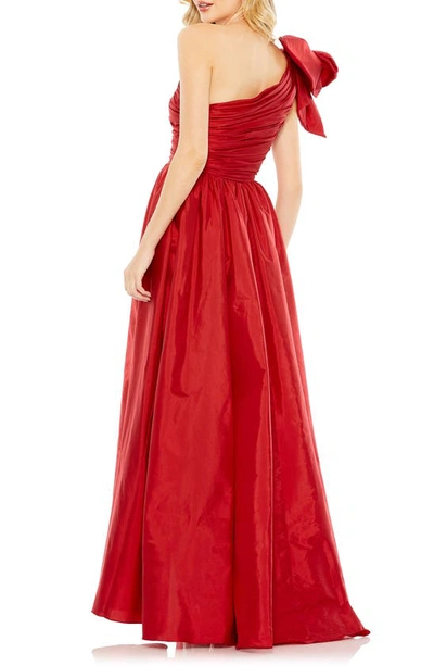 Shop Ieena For Mac Duggal Oversize Bow One Shoulder A-line Gown In Burgundy