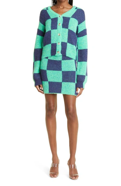 Shop Stine Goya Andria Checkerboard Knit Miniskirt In 3097 Grass