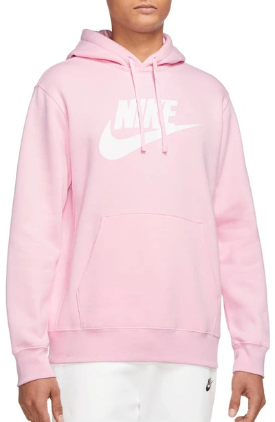 Shop Nike Sportswear Club Fleece Logo Hoodie In Pink Foam/ Pink Foam/ White