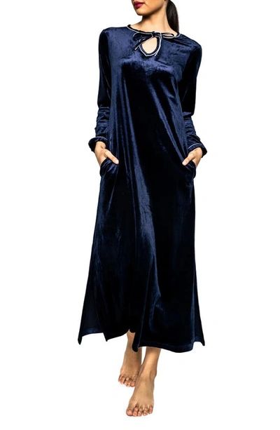 Shop Petite Plume Harlow Velour Nightgown In Navy