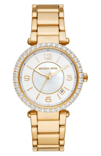 Michael Kors Parker Pavé Bracelet Watch, 38mm In White/gold | ModeSens