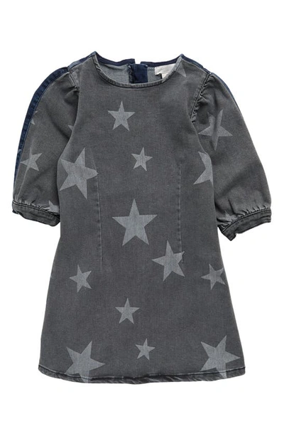 Shop Stella Mccartney Kids' Star Print Puff Sleeve Denim Dress In 999 Black