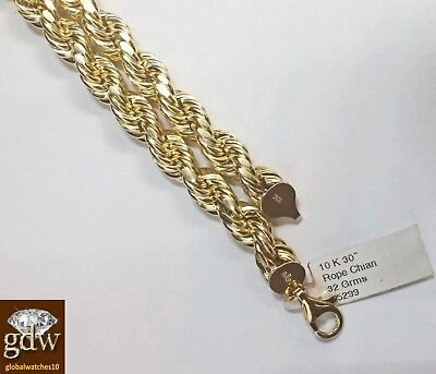 Pre-owned Globalwatches10 Real 10k Yellow Gold Men's Jesus Cross Charm/pendant With 28 Inches Rope Chain.