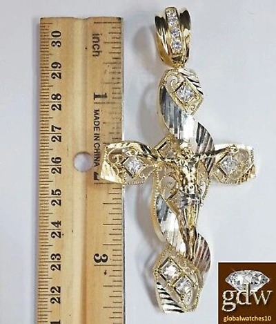 Pre-owned Globalwatches10 Real 10k Yellow Gold Men's Jesus Cross Charm/pendant With 28 Inches Rope Chain.