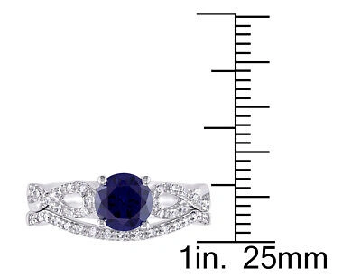 Pre-owned Harmony Lab-created Blue Sapphire 1.0 Ctw Engagement Ring And Bridal Wedding Set Wit In White