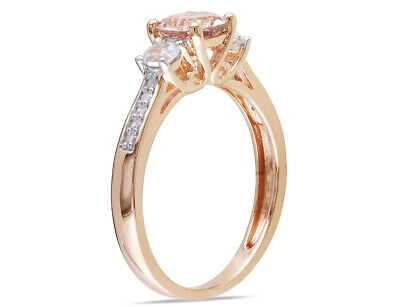 HARMONY Pre-owned Morganite And Lab-created White Sapphire Three Stone Ring 1.20 Ctw With Diam