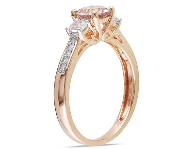 Pre-owned Harmony Morganite And Lab-created White Sapphire Three Stone Ring 1.20 Ctw With Diam