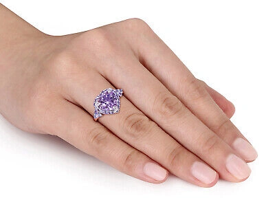 Pre-owned Harmony 2.45 Carat (ctw) Amethyst Heart Ring 10k White Gold With Tanzanite In Other-color