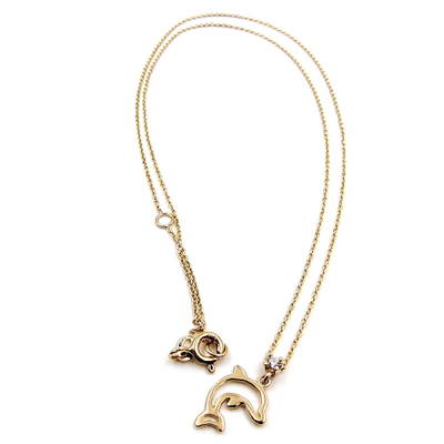 Pre-owned Gioielli Aurum Necklace In Yellow Gold 14 Kt With Pendant Fish Dolphin For Women Chain Choker
