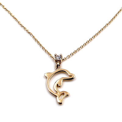Pre-owned Gioielli Aurum Necklace In Yellow Gold 14 Kt With Pendant Fish Dolphin For Women Chain Choker