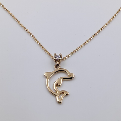 Pre-owned Gioielli Aurum Necklace In Yellow Gold 14 Kt With Pendant Fish Dolphin For Women Chain Choker