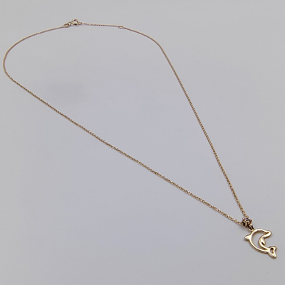 Pre-owned Gioielli Aurum Necklace In Yellow Gold 14 Kt With Pendant Fish Dolphin For Women Chain Choker