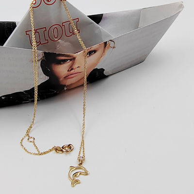 Pre-owned Gioielli Aurum Necklace In Yellow Gold 14 Kt With Pendant Fish Dolphin For Women Chain Choker