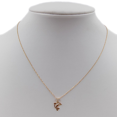 Pre-owned Gioielli Aurum Necklace In Yellow Gold 14 Kt With Pendant Fish Dolphin For Women Chain Choker