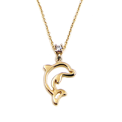 Pre-owned Gioielli Aurum Necklace In Yellow Gold 14 Kt With Pendant Fish Dolphin For Women Chain Choker