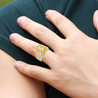 Pre-owned Tgdj 14k Yellow Gold Cubic Zirconia Men's Ring In White