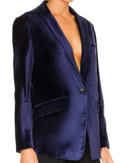 Pre-owned Rag & Bone $595 Rag& Bone Sz2 Margot Velvet Tailored Boyfriend Blazer Jacket Blue