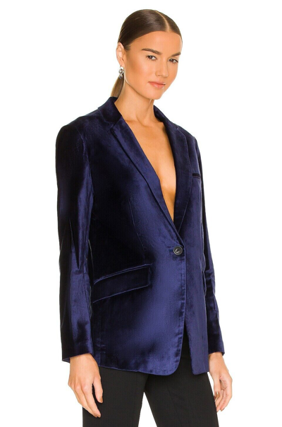 Pre-owned Rag & Bone $595 Rag& Bone Sz2 Margot Velvet Tailored Boyfriend Blazer Jacket Blue