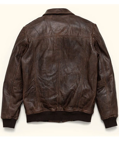 Pre-owned Leder Design 90s Vintage Style Classic Dark Brown Leather Solid Bomber Shearling Jacket Coats