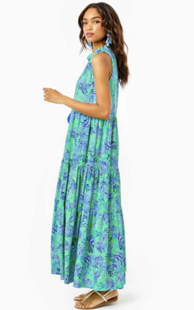 Pre-owned Lilly Pulitzer Malone Maxi Swingy Dress Cabana Green Keepin It Reel Sz M/l In Multicolor