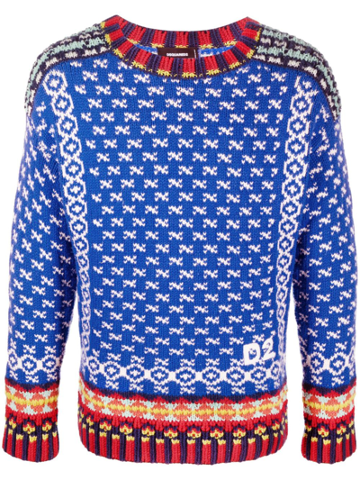 Dsquared2 Intarsia-knit Logo-embroidered Jumper In Blue