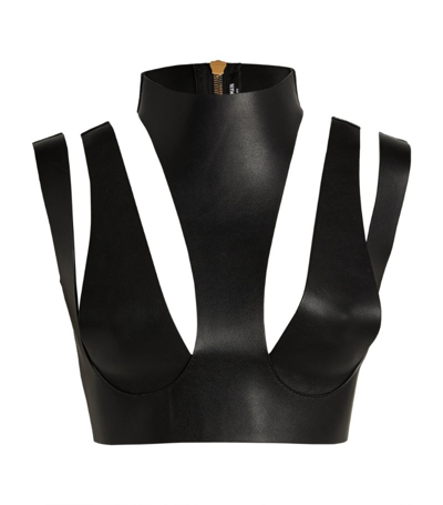 Shop Balmain Leather Cut-out Top In Black