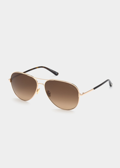 Shop Tom Ford Clark Metal Aviator Sunglasses, Pink/gold In Yellow