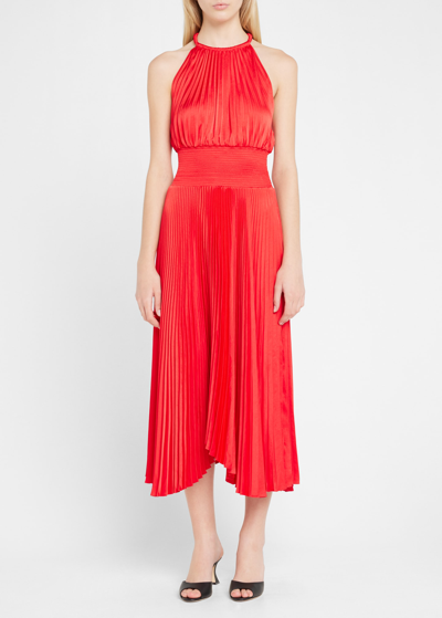 Shop A.l.c Renzo Ii Sleeveless Pleated Midi Dress In Red