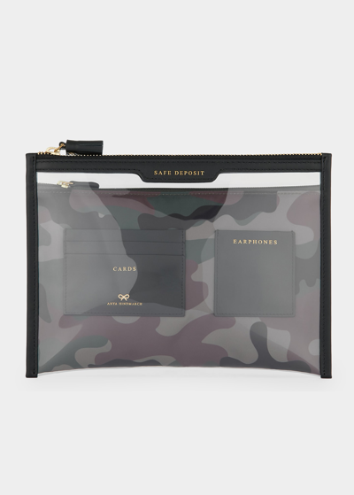 Shop Anya Hindmarch Safe Deposit Recycled Nylon Pouch Bag In Camo Green