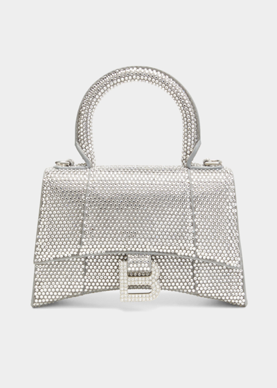 Balenciaga Hourglass Xs Strassed Top-handle Bag In Grey Crystal