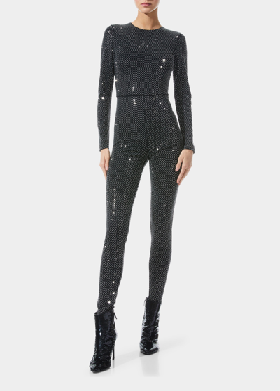 Shop Alice And Olivia Freddie Sparkly Embellished Catsuit In Blacksilver