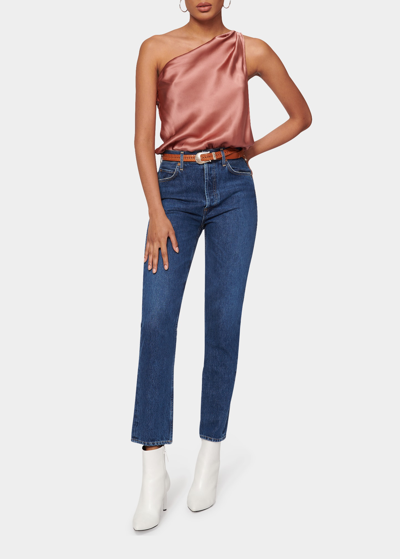 Shop Cami Nyc Darby Asymmetric Charmeuse Bodysuit In Cordial