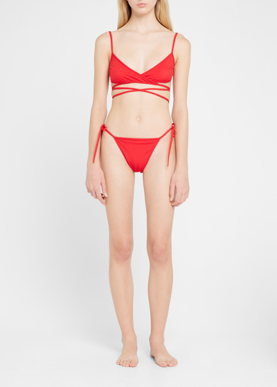Shop Balenciaga Triangle Tie Two-piece Bikini Set In Red