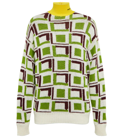Shop Prada Intarsia Turtleneck Sweater In Edera