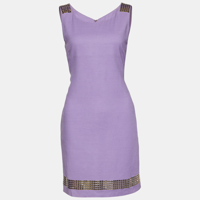 Pre-owned Versace Jeans Couture Purple Crepe Studded Sleeveless Dress M