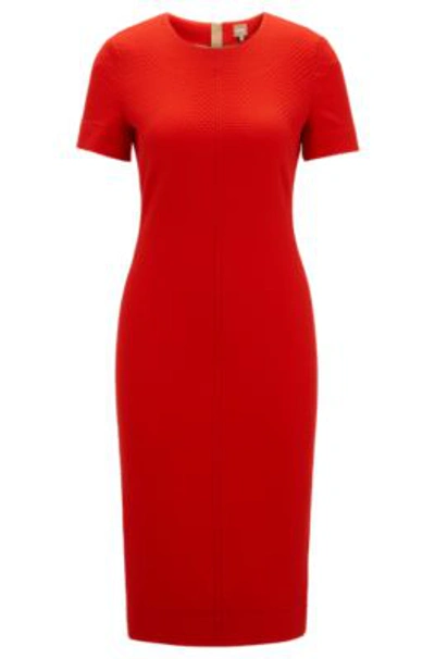 Shop Hugo Boss Short-sleeved Dress With Textured Structure In Red