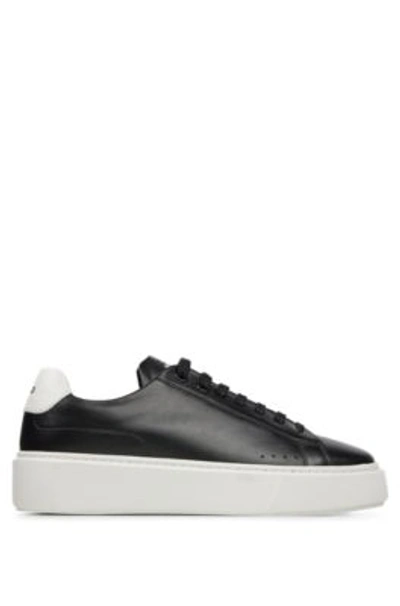 Shop Hugo Contrast-tab Trainers In Polished Leather In Black