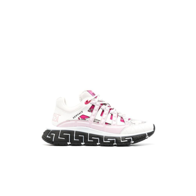 Shop Versace Trigreca Low-top Sneakers - Women's - Calf Leather/fabric/polyurethanerubber In Pink