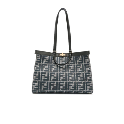 Shop Fendi Black And White Peekaboo Monogram Tote Bag In Neutrals