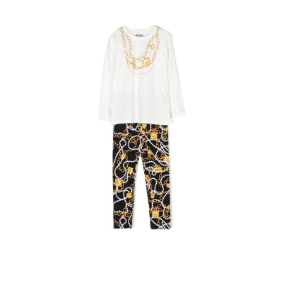 Shop Moschino Teen White Necklace Print T-shirt And Leggings Set