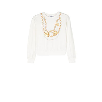 Shop Moschino White Teen Necklace Print Cotton Sweatshirt